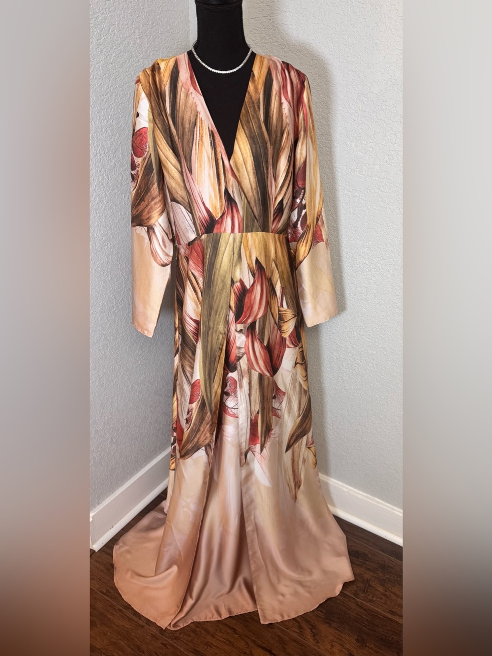 Mango Floral V-Neck Maxi Dress in Blush, Brown and Gold - Picture 3 of 12